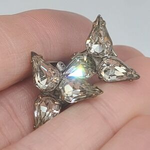 Vintage Rhinestone Earrings Triangle Clip Ons SPARKLE
